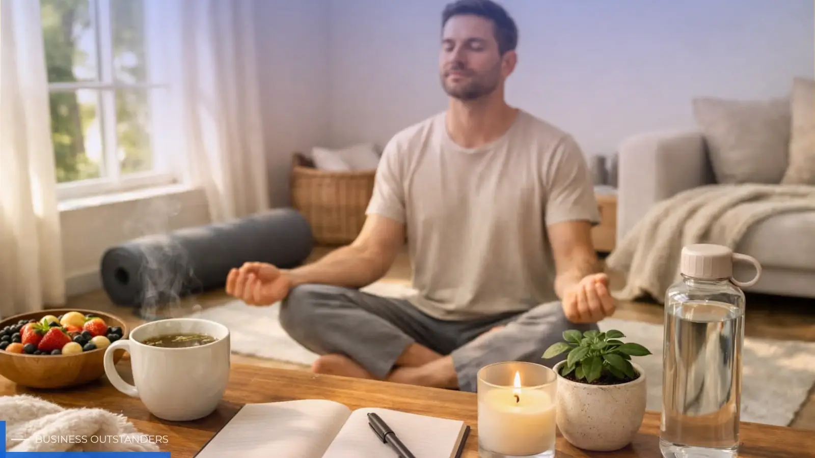Person performing a calming self-care wellness ritual with soft lamp lighting and massage oil
