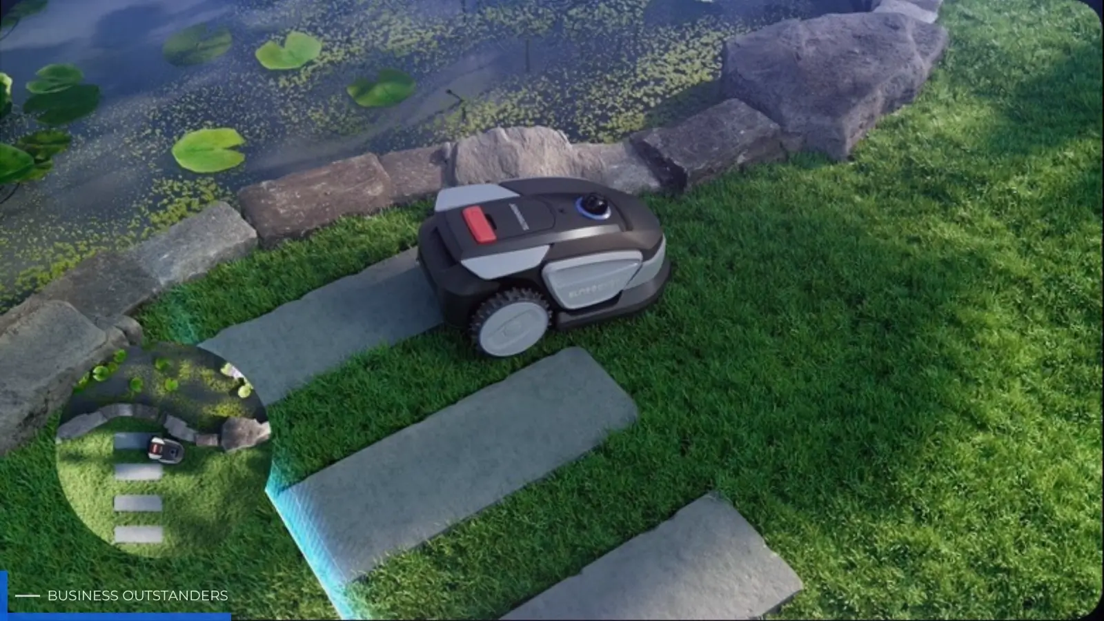Sunseeker GPS robot mower navigating multiple lawn zones with virtual boundary mapping
