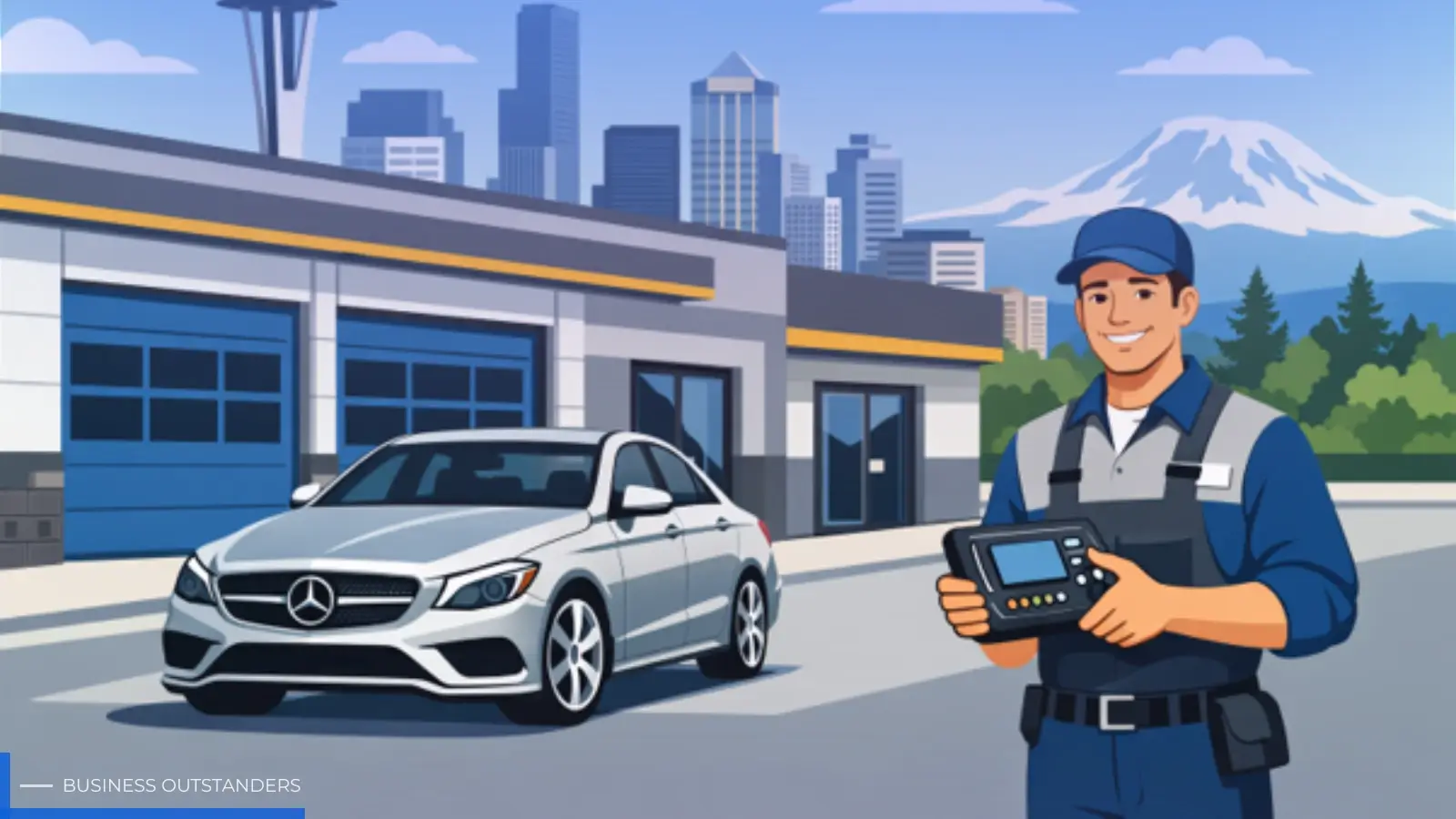 ASE-certified technician performing Mercedes-Benz diagnostic repair at a Seattle auto service shop