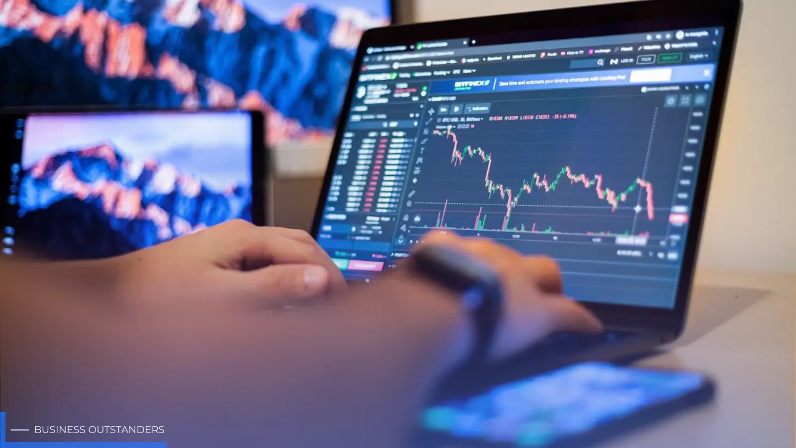 Trader analyzing cryptocurrency charts on a crypto proprietary trading platform dashboard